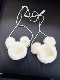 ミッキー型ファーポーチ ホワイト　ディズニーランド　ポシェット　美品