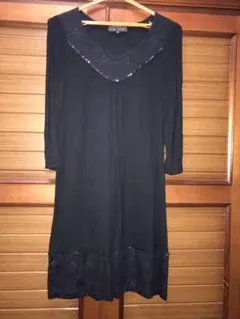 【春秋用】スパンコール付 ワンピース/ブラック