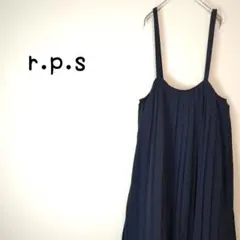 r.p.s プリーツ ジャンバー スカート ワンピース 無地ネイビー M