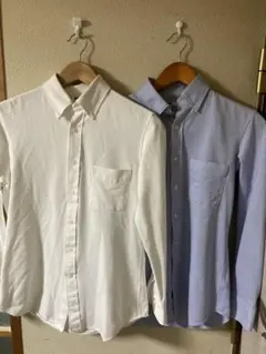 （Sサイズ２枚セット）ユニクロボタンダウン長袖シャツ（ホワイト・ライトブルー ）