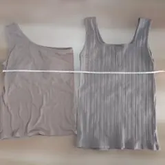 ベージュ リブ編み タンクトップ Mサイズ