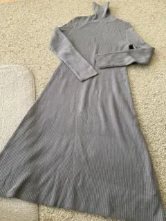 GU リブタートルネック ニットワンピース S グレー