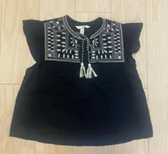 H&M 刺繍ノースリーブシャツ XSサイズ 黒