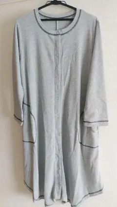 マタニティ パジャマ 前開きボタン M～L グレー ワンピースパジャマ