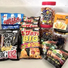 アミューズメント景品 お菓子詰め合わせ ソースカツ ほたて貝ひも ピザポテト等のサムネイル