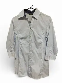 スーツセレクト ストライプ七分袖シャツ サイズ9号 青色 白色