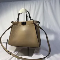 ベージュ レザー 2WAY ショルダーバッグ