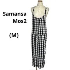 サマンサモスモス　SM2 リネンブレンド　ロンパース　麻　オールインワン　紺×白