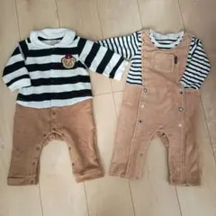 petit main ストライプロンパース 2枚セット 80cm