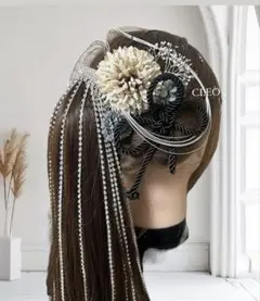 和装髪飾り 花とビーズ