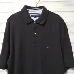 TOMMY HILFIGER ロゴ 刺繍 ポロシャツ L 黒 USA古着