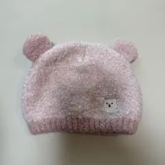 クマ耳付きピンクベビー帽子