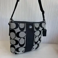COACH ショルダーバッグ　キャンバス　シグネチャー　グレー×黒