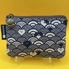 【新作】12cmファスナーポーチ/青海波猫/ネイビー
