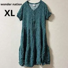 フレア ワンピース 【キッズXL】半袖 緑 グリーン海外古着 夏 おでかけ