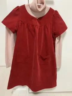 ボンポワン 10 140 コーデュロイ　リバティー　赤のワンピース　チュニック