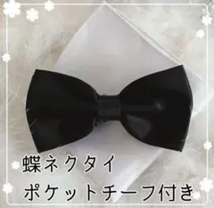 蝶ネクタイ ブラック 黒 結婚式 タキシード セット ポケットチーフ 2次会
