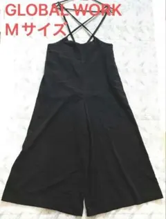 グローバルワーク クロスストラップ サロペットワイドパンツ（M）ブラック