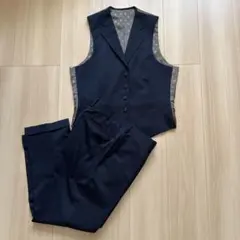 【美品】オーダースーツ ツーピース ベスト スラックス ネイビー ダブルベスト