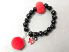 猫好き様専用ブレスレット*赤&黒もふもふ*ブレスレット*15cm*207