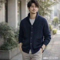 BEAMS HEART ケーブル編みカーディガン ネイビー 美品