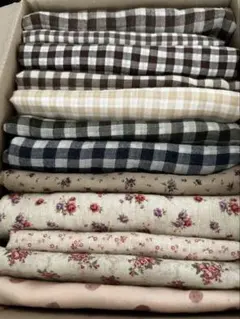 リバーシブル ダブルガーゼ 中心★チェック 小花 生地まとめ売り12種