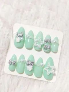 ネイルチップ マグネット 緑 グリーン フレンチガーリー ワンホン 量産