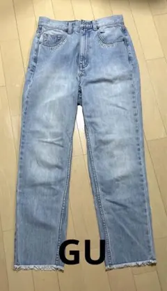 GU デニムパンツ ハイウエスト レディース ライトブルー テーパード S