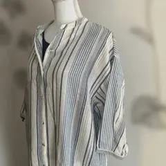 未使用品/美品　薄地リネン/五分袖ロングブラウスシャツワンピ　M〜Ｌ