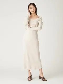 FRAY I.D　クリーム色 リブ編み ニットワンピース 長袖　セットアップ　F