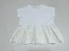 新品未使用　裾レーストップス　フレンチスリーブ　フレア　チュニック