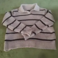 SHEIN ベージュと黒のストライプ ポロセーター M