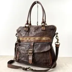 【美品】 CAMPOMAGGI　カンポマッジ　2wayトート　本革　茶×カーキ イタリア製【CAMPOMAGGI】カンポマッジLEATHER SHOULDER BAG ｜ 古着屋