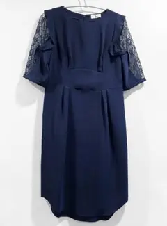 JENEVIEVE ネイビー レーススリーブ パーティードレス