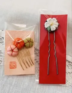 和風　髪飾りセット　つまみ細工　ちりめん細工