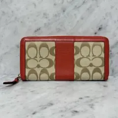 COACH コーチ 長財布 ラウンドファスナー オレンジ ストライプ シグネチャ