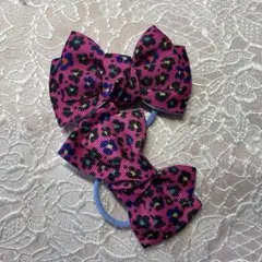ヒョウ柄リボンヘアゴム