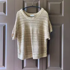 624/Nice Claup ベージュオレンジ レース編み 半袖ニット