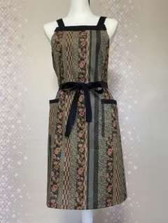 矢絣と薔薇　ブルー　ハンドメイド エプロン