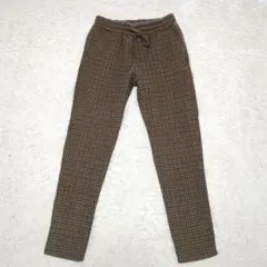 E1879 チェック柄 カジュアルパンツ 裏起毛 ブラウン あったかい
