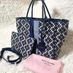未使用級 ケイトスペード エブリシング　ジャガード ミディアムトート 2WAY
