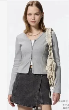 リブダブルジップVネックカーディガン