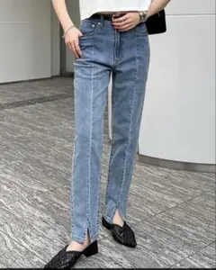 〔Re:EDIT〕センタースリットリサイクルデニムパンツ