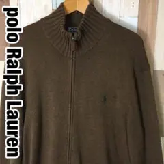 ［極美品］ラルフローレン　刺繍ロゴ　ハーフジップ　ニットセーター　ブラウン　L