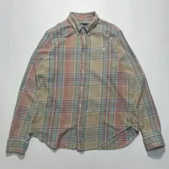 ラルフローレン ネルシャツ M相当 ベージュチェック ワンポイント 6119