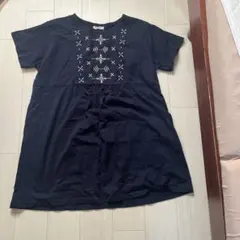 刺繍入り 半袖 チュニック ネイビーのサムネイル