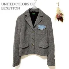 ベネトン　ジャケット　茶　ツイード　デニム　希少　ヴィンテージ　90's