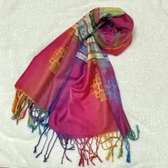 ストール大判　フリンジ　カラフル　ピンク　ブルー　グリーン　パープル　派手　秋冬