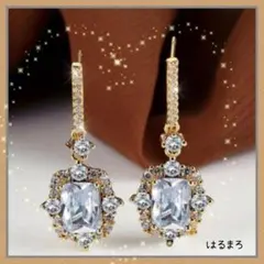 スクエアドロップ ピアス ホワイト ゴールド ジルコニア フォーマル キラキラ