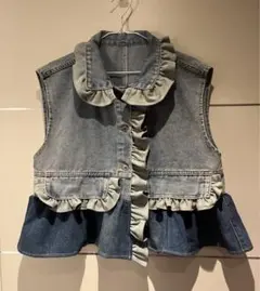 古着　リメイク　デニム　ベスト　フリル